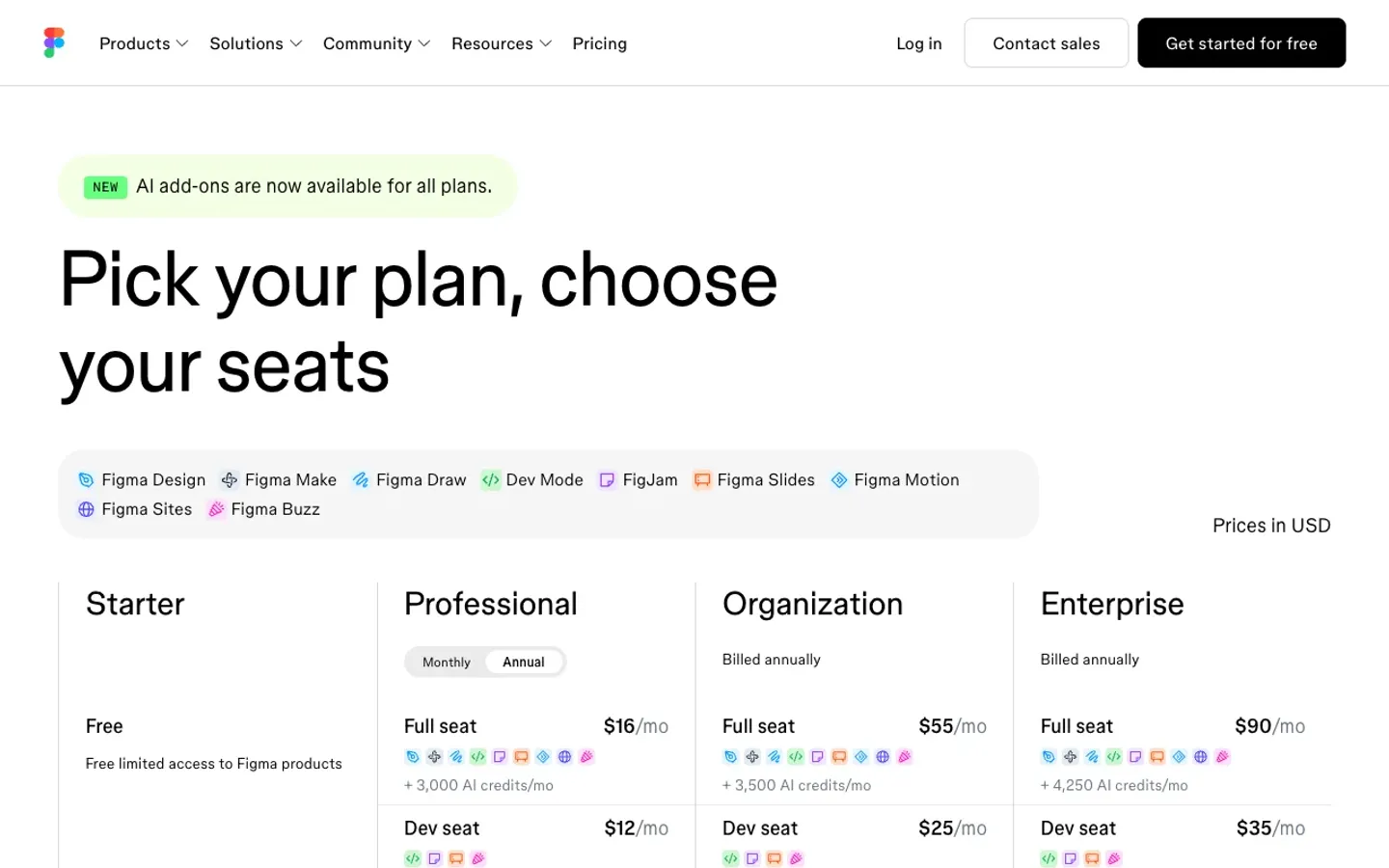 Plans & Pricing | Figma, the slide